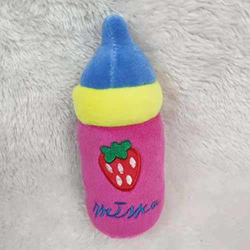 TITA-DONG Dog Squeaky Toy, Milk Bottle Shaped Bite Resistant Relieve Boredom Soft Pet Dog Squeaky Plush Toy, Durable Puppy Teething Chewing Aggressive Interactive Toy for Indoor Outdoor(Rose Red)