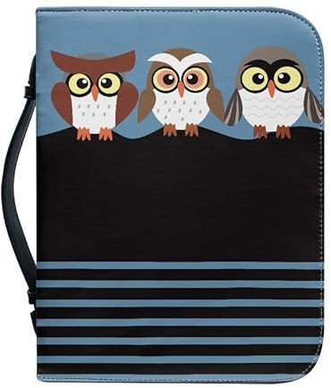 Kuiaobaty Buchhülle mit niedlichem Eulen-Motiv, Kunstleder, mit Griff, Cartoon-Eulen-Druck, Buch-Tragetasche, passend für 30,5 x 22,9 x 6,1 cm