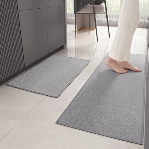 Color&Geometry Alfombras Cocina 2 Piezas Lavable Antideslizante, 44x75+44x150 cm Alfombra Moderna Resistente a Las Manchas para Cocina, Comedor, Lavadero y Pasillo, Gris Claro