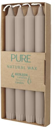 luterna 100% PURE, NATURAL WAX, Stabkerze, Sand, WENZEL, 250/23 mm, Brenndauer ca. 10h, 100% plastikfreie Verpackung