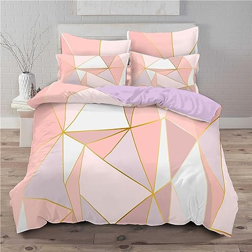 Housse de Couette 220x240 Triangle Blanc Poudre Parure de Lit 220x240 Adulte Microfibre Anti-Acariens Allergie,Respirant Parure Housse Couette 220x240 avec Fermeture Eclaire+2 Taie Oreiller 50x75