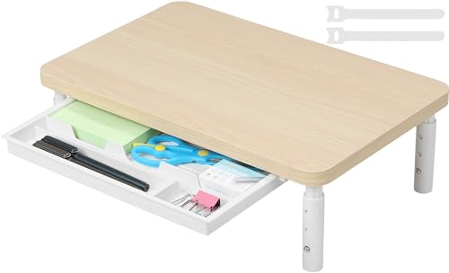 ETHU Monitorständer,3 Höhenverstellbarer (11, 13, 15 cm) Monitorständer mit Aufbewahrungsschublade, Desktop-Organizer für Büro und Zuhause, Ergonomischer Ständer für Computerdrucker Laptop PC