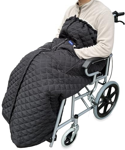 Rollstuhldecke – Outdoor Schoßdecke mit 2 Taschen für Hände – wasserdichte und winddichte Fuß- und Beintaschendecke – Dicke, warme Fleece-gefütterte Kniedecke für Rollstuhl, Liege & Stuhl (M)