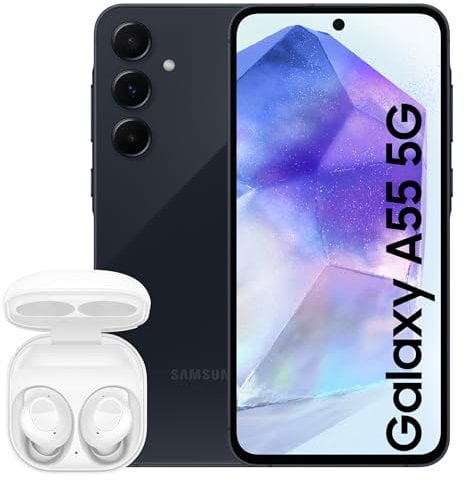Samsung Galaxy A55 5G, Factory Unlocked Android Smartphone, 128GB, 8GB RAM, Awesome Navy Galaxy Buds FE Wireless Earbuds (UK Version)