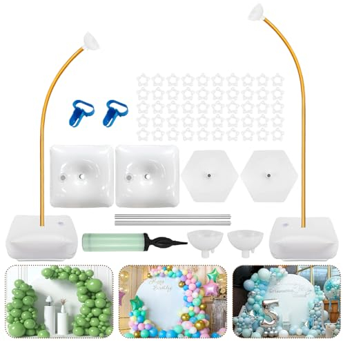 Sibosen Juego de arcos de globos, forma flexible y libre con base de llenado de agua independiente, marco ajustable de medio arco de globo y soporte para columnas para cumpleaños, bodas, fiestas