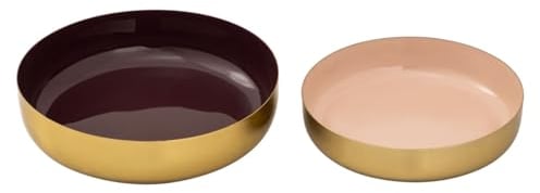 Amago home Knabberschale Schale 2er Set rund ø 22/18 cm Deco o. hochwertig Metall gold und innen Emaille Farbe purple - rose