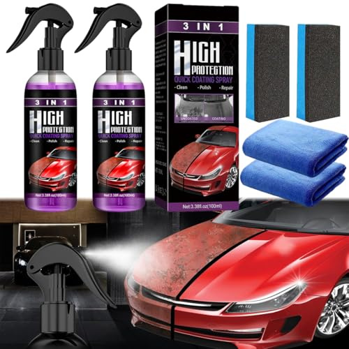 Auto Politur Auto Beschichtung Spray - 3 In 1 Beschichtungsspray High Protection 3 In 1 Spray Lackversiegelung Auto - 3-In-1 Hoher Schutz Schnelles Beschichtung Sp-ray Nano Kratzer Sp-ray, 2 Stück