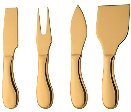 SBOMHS Käsemesser set aus Edelstahl rostfreier Käsehobel Buttermesser runder Griff mit 4 Teiliges Käseschneider set Küchen Käsebesteck 15.5 CM/6.1 Inch (Gold)