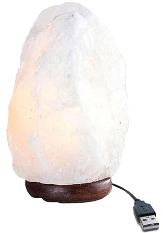 Vaster Moto Lámpara de Sal Natural del Himalaya Rosa Blanca Roca USB con Luces Que Cambian de Color Lámpara de Sal de Roca de Cristal Hecha a Mano Curación ionizante con múltiples Formas (Blanco)