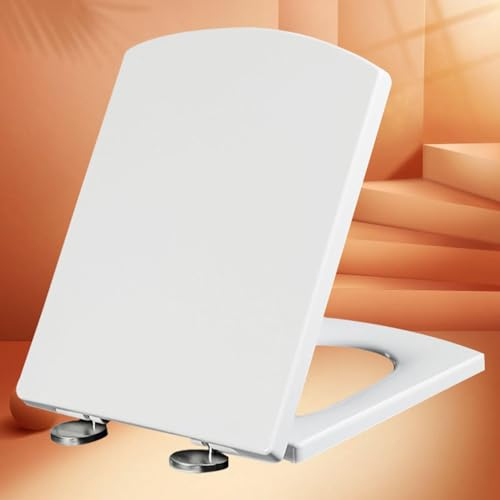 Klodeckel mit Absenkautomatik Eckig Weiß Toilettendeckel Premium Toilettensitz Badinstallationen Rutschfester Wc Sitze mit Verstellbaren Scharnieren,white-37 * 47cm