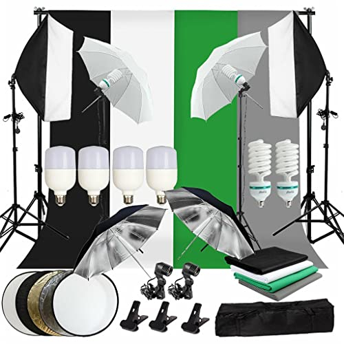 Fotostudio-LED-Softbox-Regenschirm-Beleuchtungsset, Hintergrund-Stützständer, 4-Farbiger Hintergrund für Fotografie, Videoaufnahmen