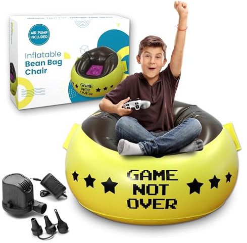 Qadory Inflatable Gaming Chair for Kids- Air Pump and Gift Included 3-in-1, Gaming Bean Bag Chair- Kids Gaming Chair- Bean Bag Chairs for Kids 8-12, Gamer Chair for Kids