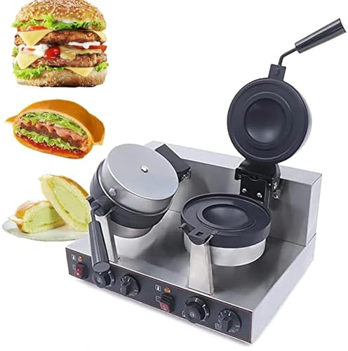 Stainless Steel Commercial Burger Waffle Maker - Rotating Pan with Temperature Control and Timer Function, Easy to Clean - Ideal for Family Gatherings and Breakfast