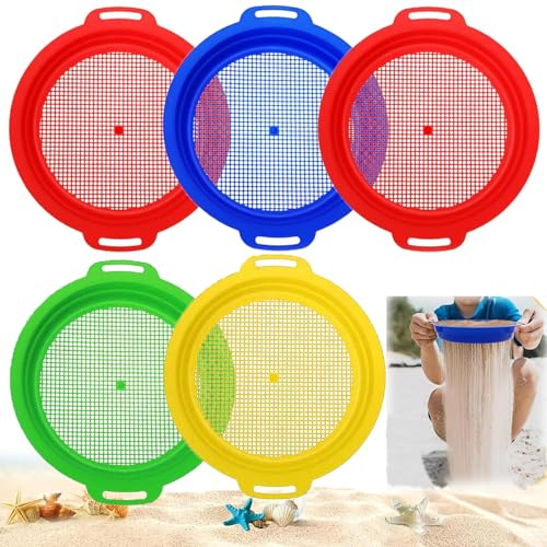 mohito Sifter colador de Juguetes para la Playa de 5 Piezas, Filtro de Arena para niños, Filtro de Arena de Playa, el Patio Trasero, Juego de Juguetes con Bolsa de Malla Reutilizable