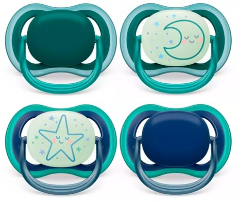 Philips Avent Ultra Air Day & Night Schnuller für Babys, von 6 bis18 Monate, 4 Stück: 2 x Ultra Air Night Leuchtschnuller und 2 x Ultra Air Day Schnuller, inkl Sterilisationsbox, 6-18 M