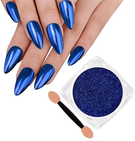 SIUSIO Chrom Nagelpulver, Metallische Spiegel Effekt Holographische Schimmer Glitter Staub Maniküre Dekoration Nail Art Pigment für DIY Gel Polish, Harz Handwerk, Salon, Geschenke - Royal Blue