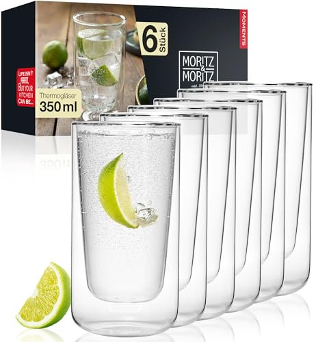 Moritz & Moritz 6x 350 ml Trinkgläser Set Doppelwandig - Doppelwandige Gläser für Cocktails, Wasser, Tee, Kaffee oder Longdrinks - Spülmaschinengeeignet