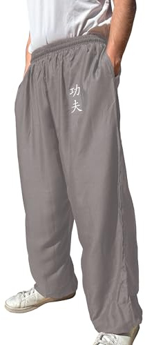 TAO MARTIAL Kung Fu byxor stil Tai Chi och Wing Chun byxor med lösa fickor i viskos, V3, Kung fu grå, S (155-165cm)
