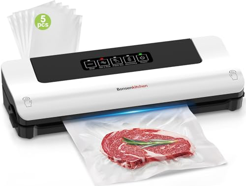 Bonsenkitchen Kompaktes Vakuumiergerät - Vacuum Maschine Vacuum für 15 seconds suitable for Sous Vide, Fleisch, Käse und Essenszubereitung - Effektive Verlängerung der Frische von Lebensmitteln