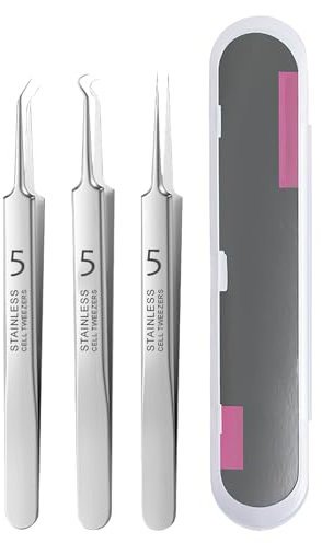 3 Stück Mitesser Pinzette Set, Edelstahl Pinzette für Mitesser und Akne Spitze Gebogene Gerade Pinzette Präzises Pickelentferner Werkzeug Ultrafeine Pinzette für Pickel Komedonen Schönheitsfehler