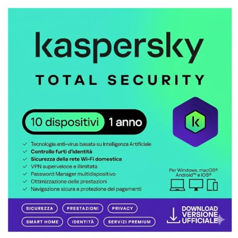 nextradeitalia Kaspersky Total Security 2025 PC/Mac/Android/iOS -1 Anno- 10 DISPOSITIVI