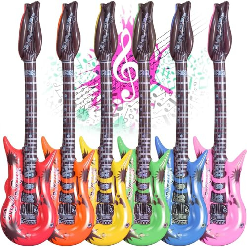 6Pcs Inflatable Guitar Musical Instruments 55cm Inflatables Guitar Muscial Instrument for Party Supplies Party Favours Balloons (6 Colors)