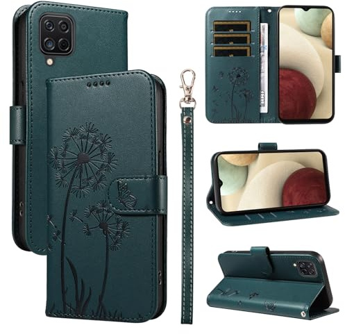 Bravoday Handyhülle für Samsung Galaxy A12 4G / Galaxy M12 Hülle, Premium PU Lederhülle Klappbar Tasche Klapphülle mit Magnet Kartenfach Standfunktion Schutzhülle für Galaxy A12 4G / M12, Dunkelgrün