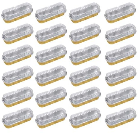 Generico 20 moldes de aluminio pequeños para cupcakes con tapa, moldes rectangulares de 200 ml, moldes para magdalenas, antiadherentes