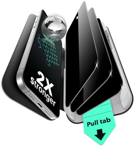 ESR Protector de Pantalla con Privacidad para iPhone 15 Pro, 3 Unidades, Protección Militar, Dureza 9H, Cristal Templado Antiespía con Bandeja UltraFit