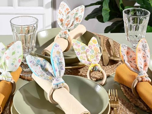 Gruppo Maruccia - Lot de 20 anneaux de serviette pour lapins de Pâques - en bois et tissu - Décoration de table de Pâques