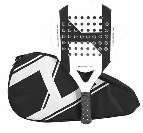 Performance Padel Racket, Case Included. Carbon Fibre frame with Fibre Glass Face for the perfect balance between power and control. Unisex, Adult, Light Weight. (White)