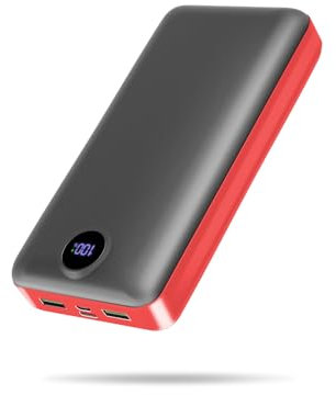 Batterie Externe 50000 mAh, QC 3.0 22,5 W PD USB-C Chargeur Rapide avec 4 Sorties et 3 entrées, Chargeur Portable Grande capacité, Powerbank pour Android iPhone etc Rouge.