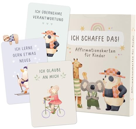 mintkind Affirmationskarten Kinder ab 5 – 35 liebevoll gestaltete Mutmacher Karten für mehr Selbstvertrauen – Achtsamkeitskarten zur Einschulung im DIN A7 Format für Grundschule & Alltag