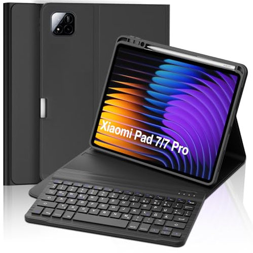 FOGARI Xiaomi Pad 7 Tastatur 2024 - Xiaomi Pad 7 Pro 11.2'' Hülle - Magnetisch Abnehmbarer Tastatur mit QWERTZ Layout, Smartes Hülle mit Stifthalter, Schwarz