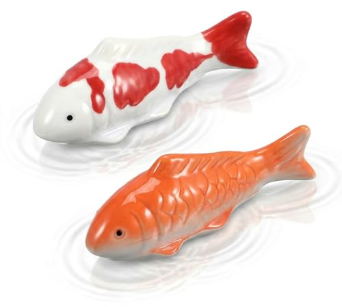 2 Stück Schwimmende Fische Deko, Keramik Goldfische Koi Fischfigur für Miniteich Gartenteich, Wasserdeko für Draußen, Teichbrunnen, Tier Ornament für Aquarium & Badewanne, 10x4cm