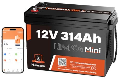 Humsienk Batterie Lithium 12V 300Ah LiFePO4 Mini Bluetooth, Batterie Camping-Car Solaire, BMS 100A Intégré, 4019Wh Haute Densité, 15000 Cycles, Batterie LiFePO4 Rechargeable