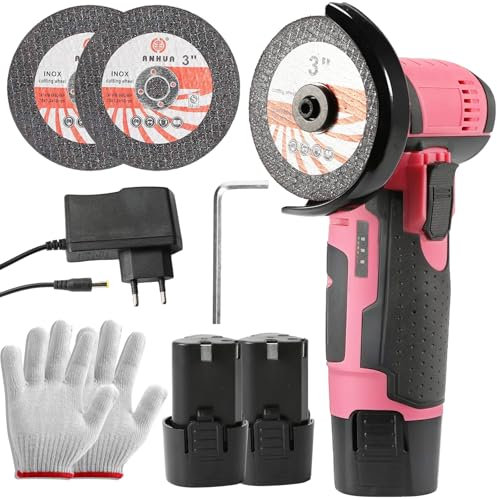 Mini Akku Winkelschleifer,Professional Kabelloses Elektrisches Trennschleifer 12V, Akku Winkelschleifer Set,19500 U/min mit 2 Stück 1500 mAh-Akku,Geeignet zum Schneiden und Polieren (2 Akku/B)