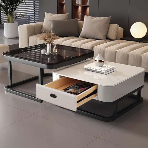 AMZSEW Nesting Table, Coffee Tables Set of 2 square Coffee Tables with Storage Drawers Marble Center Tea Table with Metal Frame,End Side table for Small Space/Living Room/Bedroom,