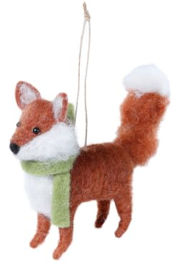 Holly & Jolly - Weihnachtsanhänger Fuchs, ca. 10 cm | Filzanhänger aus Wolle, handgefilzt, Weihnachtsbaumschmuck in Orange, Weiß und Grün, Fuchs mit Schal, Weihnachtsdeko