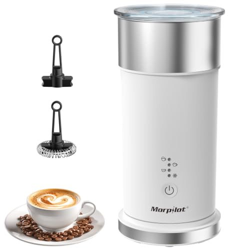 Montalatte Elettrico 4 in 1, Morpilot Milk Frother Automatico con Schiuma Calda e Fredda, Latte Caldo, Capacità 115 ml/240 ml, per Cappuccino e Latte Macchiato, Bianco