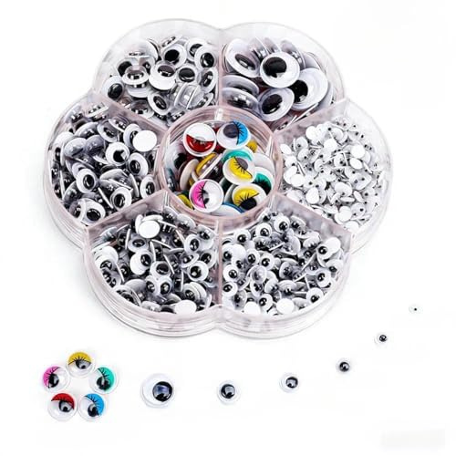 AYZDJ 700 piezas de ojos pegajosos autoadhesivos, surtido de ojos ondulados de 4 mm a 12 mm para manualidades, álbumes de recortes y proyectos escolares