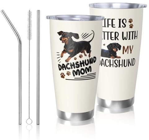 Aurelx Dachshund Insulated Coffee Cup, 20oz Cute Travel Mug for Hot Cold Drinks, Large Capacity Stainless Steel Tumbler with Lid, Dachshund Gifts for Women