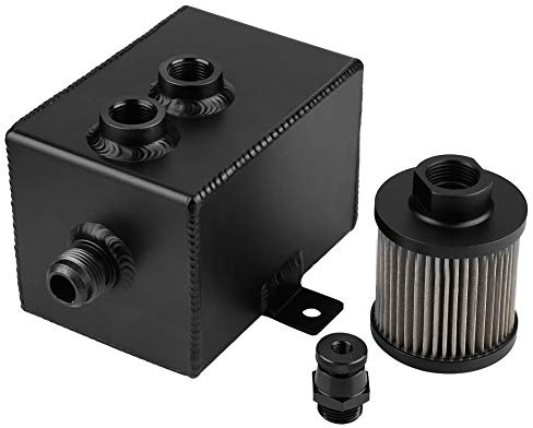 Réservoir de récupération d’huile universel en aluminium de 2 L, boîtier de récupération d’huile avec filtre pour moteur de voiture, réservoir en alliage T6061 avec orifice de vida (Noire)