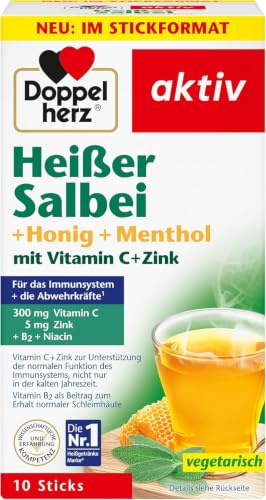 Doppelherz Heißer Salbei mit Honig und Menthol | Vitamin C und Zink zur Unterstützung der normalen Funktion des Immunsystems - heiß & kalt genießen - 10 Sticks
