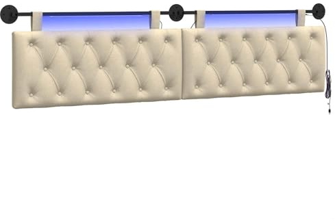 vidaXL Hängendes Kopfteil Mit LED Licht Creme Stoff