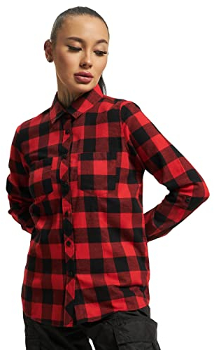 Urban Classics Damen Ladies Turnup Checked Flanell Shirt Hemd , Mehrfarbig (blk/red 44) , M , Hemd