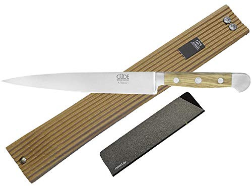 Güde Alpha Olive Messer Kochmesser Santoku Brotmesser Schälmesser Schinkenmesser Chai Dao ohne/mit Gravur + Prymo Farbe 1) Messer OHNE Gravur, Größe Schinkenmesser 21cm