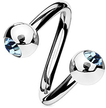 viva-adorno® Lippenpiercing Chirurgenstahl Labret Spirale Twister Kristall Doppelkugel Twist Z336, Hellblau