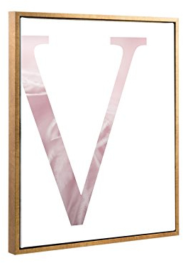 Schattenfugenrahmen Lemgo Blattgold mit Keilrahmen Leinwand Bild Druck Motiv: Buchstabe V Rosa Design 50x70cm