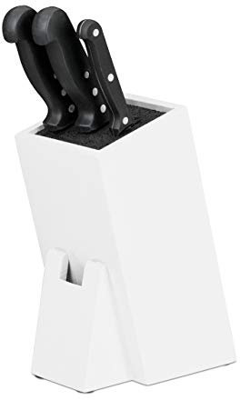 Relaxdays 10024667 Knife Block with Bristle Insert, Empty Kitchen Rack for 6 Knives, Bamboo Stand, HWD 25x11x17 cm, White